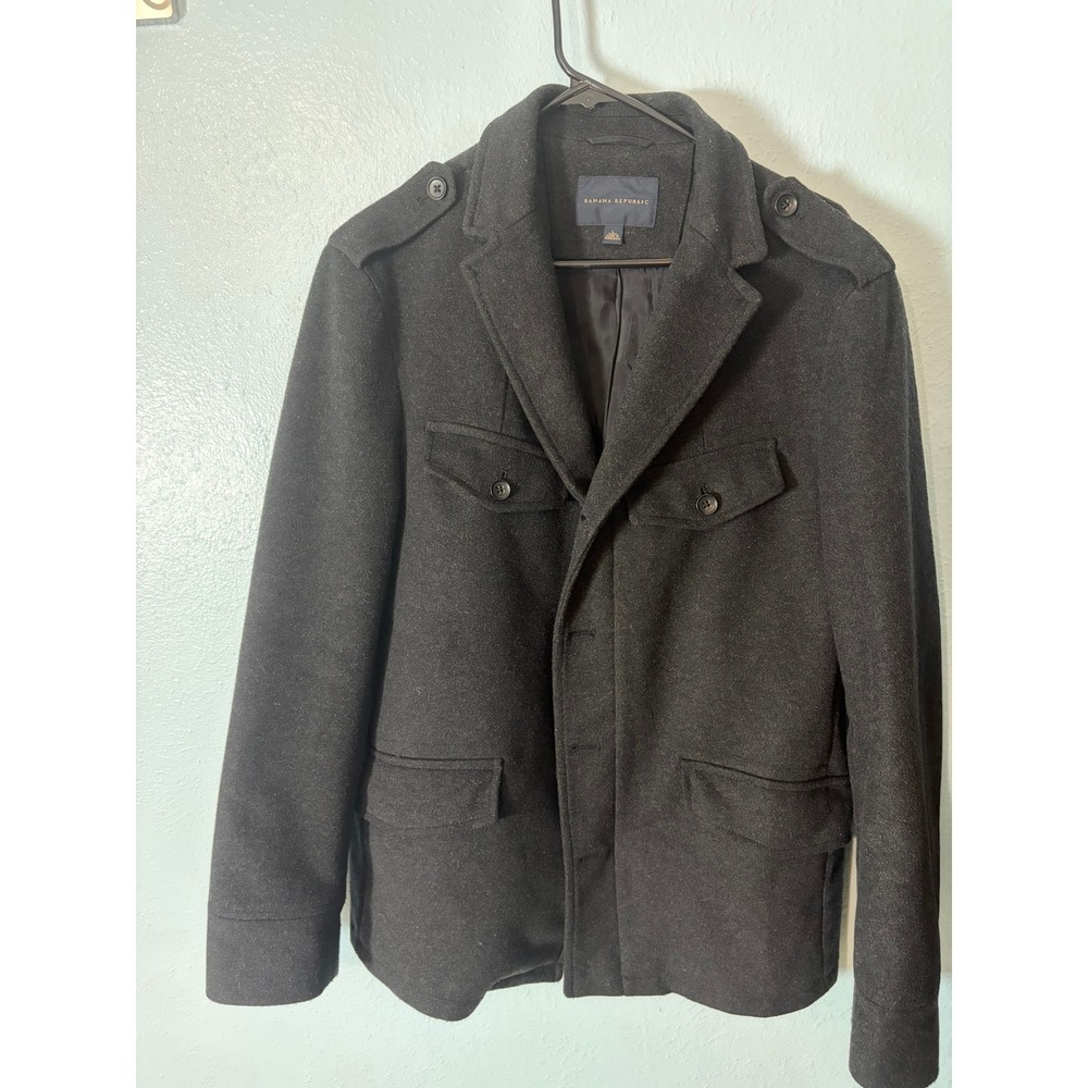 Banana Republic Wool Cashmere Military Field Jacket Charcoal Grey L Old Money